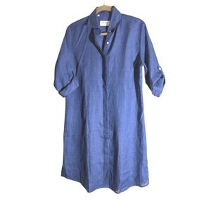Ben‎ Silver Charleston Blue 100% Linen Shirt Dress Button Front sz MEDIUM